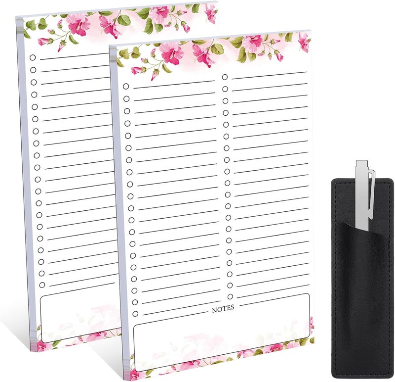 Thboxes 2 Pack Grocery List Magnet Pad for Fridge, Totally 120 Sheets Magnetic Note Pad for Fridge Full Back Magnet Shopping List, To Do List, Memo Notepads with Pen Holder, 4.5x7.5(Pink Flower) - Image 1